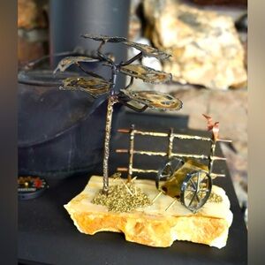 Mario Jason Brutalist Brass Torch Cut Bonsai Tree Wagon Landscape 10”H Signed